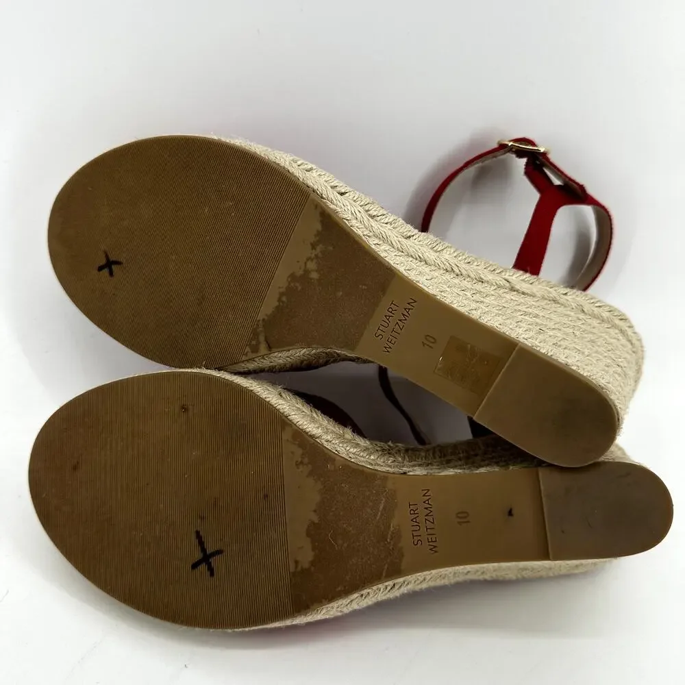Stuart Weitzman Mykonos Sandals Closed-toe Espadrille Wedge Ankle Strap Red 10